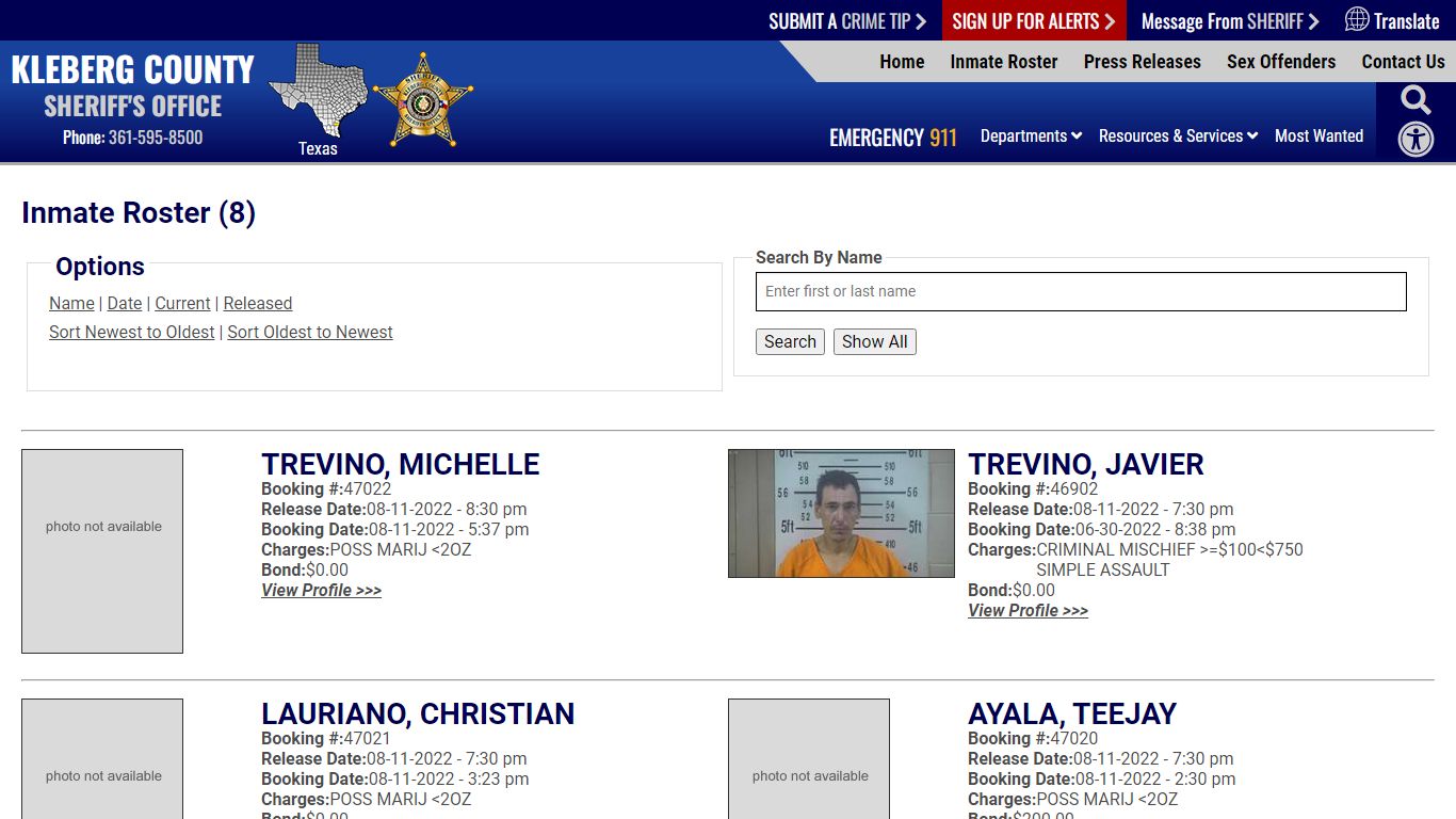 Inmate Roster - Kleberg County Sheriff